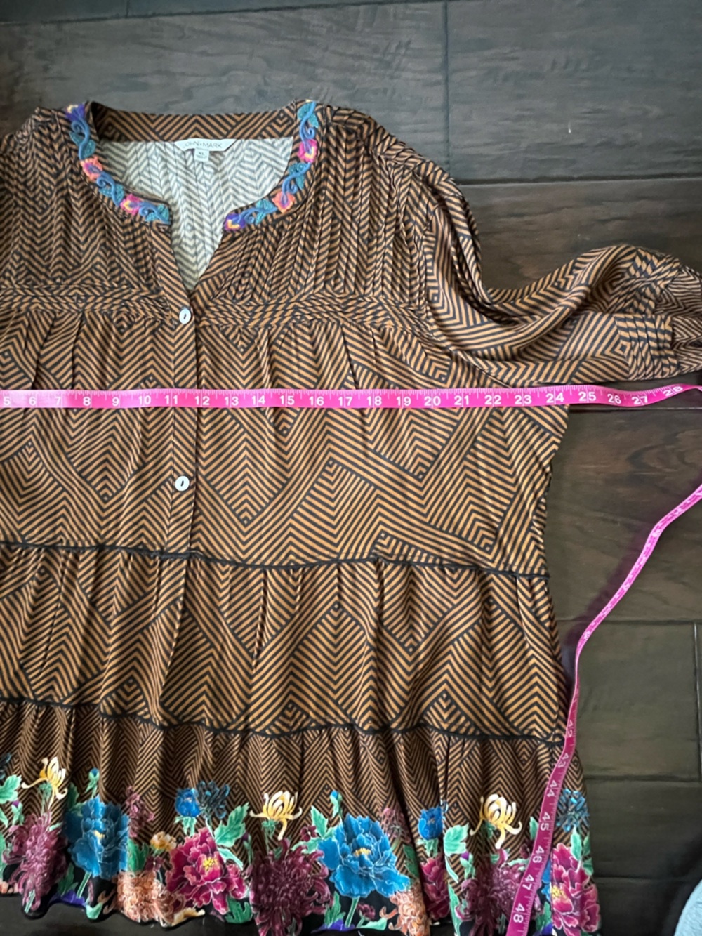 NWOT John Mark Brown embroidered tunic top; Size XL - Picture 7 of 12